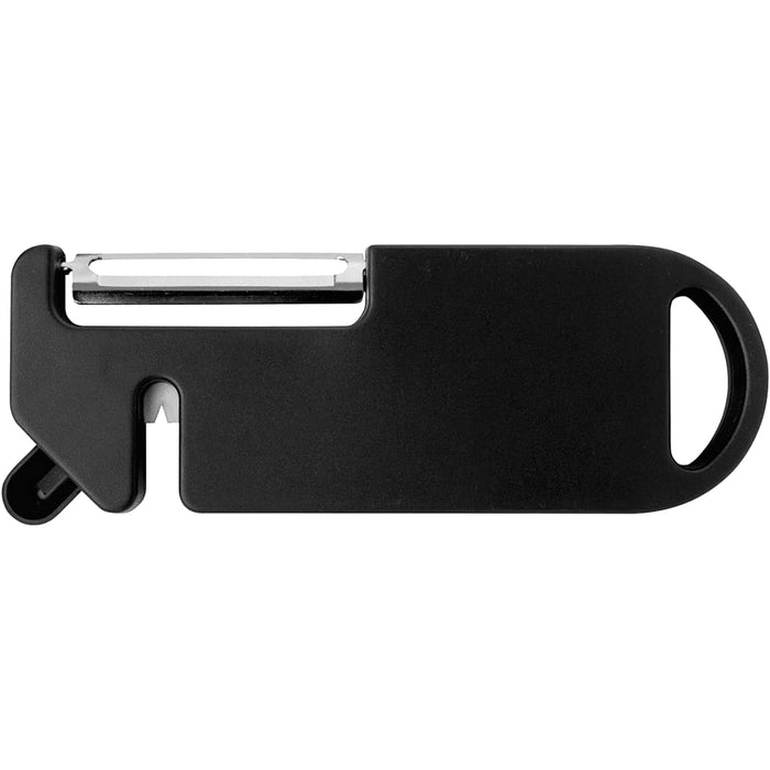 Kipper Multi-purpose Kitchen Tool - A black multi-purpose kitchen tool featuring a peeler and a handle, with an integrated design for easy use.