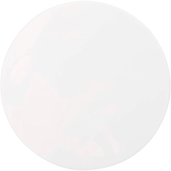 Glider Slider Makeup Mirror - A round, glossy white makeup mirror with a smooth surface and a sleek design. It features a logo on the back.