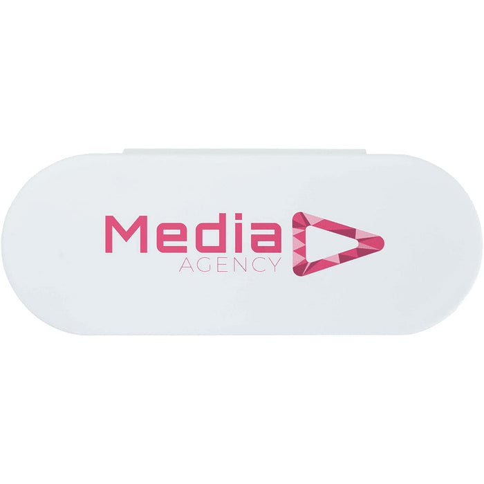 Beautix Manicure Set - A white oval container with a logo in pink, featuring geometric shapes and the text "Media Agency".