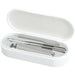 Beautix Manicure Set - A white manicure set containing stainless steel tools in a sleek, oval case.