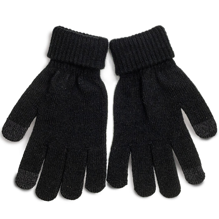 Himalaya Tech Gloves - A pair of black knitted gloves with a ribbed cuff and touch-screen fingertips. Features a logo on the wrist.