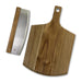 Keepsake Pizza Set - A wooden cheese board and knife set in brown and silver, featuring a sleek design and a hanging hole.