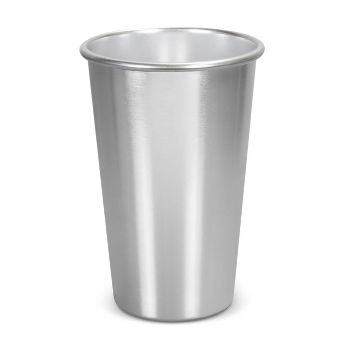 Burano Colour Changing Cup - A drink cup in metallic silver with a smooth finish and a branding logo. Suitable for various beverages.