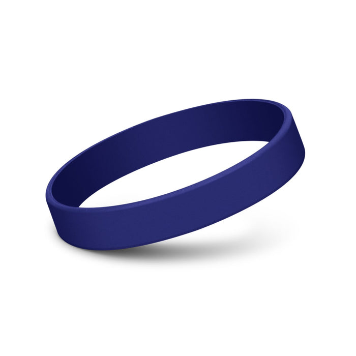 Kids Silicone Wrist Band - Embossed - A purple silicone wristband with a smooth, debossed design and a logo.
