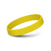 Kids Silicone Wrist Band - Embossed - A yellow silicone wristband with a smooth, debossed finish, featuring a logo.