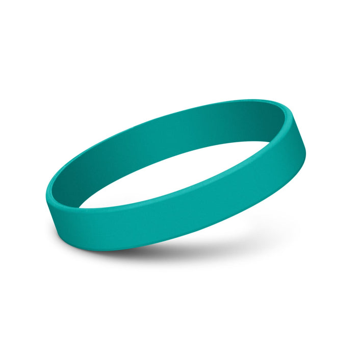 Kids Silicone Wrist Band - Embossed - A teal silicone wristband with a smooth, debossed surface and a simple design.