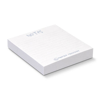 Recycled Sticky Pad 70 x 75mm - 100 Sheets - A white recycled sticky pad with 100 sheets, featuring a logo on the side.
