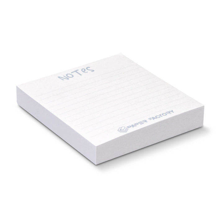 Recycled Sticky Pad 70 x 75mm - 100 Sheets - A white recycled sticky pad with 100 sheets, featuring a logo on the side.