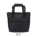 Oceana Recycled Cooler Bag - A black cooler bag with two handles, featuring a zippered compartment and side pockets. It also has a logo.