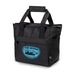 Oceana Recycled Cooler Bag - A black cooler bag with sturdy handles and a blue logo on the front, featuring a circular design.