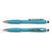 Vistro Stylus Pen - Colour Match - A stylus pen in teal with silver accents, featuring a pen at both ends and a branding logo.