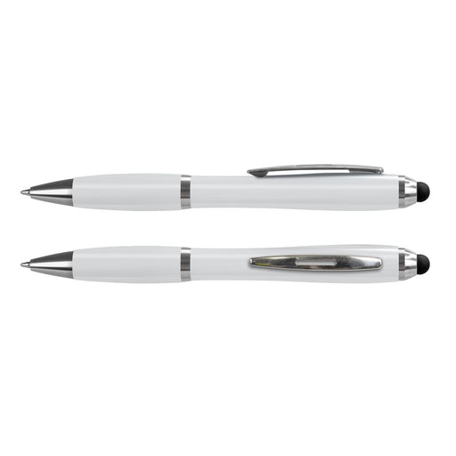 Vistro Stylus Pen - Colour Match - A stylus pen in white with silver accents, featuring a logo. Two pens are displayed.