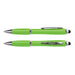 Vistro Stylus Pen - Colour Match - A green stylus pen with a shiny silver clip and matching trim, featuring a ballpoint tip and stylus end.