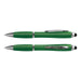 Vistro Stylus Pen - Colour Match - A green stylus pen with silver accents, featuring both a ballpoint and a touch screen end, alongside another similar pen.