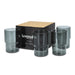 Keepsake Arlo Tumblers - Set of 4 - A set of four smoky grey tumblers in a box, featuring a sleek design with a logo.