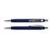 Centurion Soft-Touch Pen - A soft-touch navy pen with silver accents, featuring a sleek design and a clip for easy attachment.