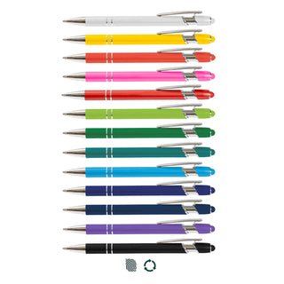 Prime Stylus Pen - A collection of stylus pens in various colours, featuring a sleek design and chrome accents, with a logo present.