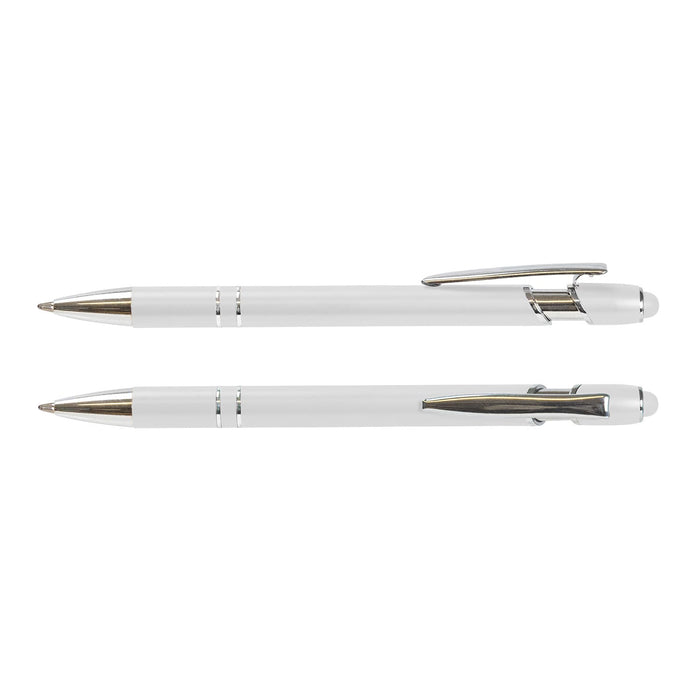 Prime Stylus Pen - A set of white stylus pens with silver accents and clip details, featuring a sleek design.