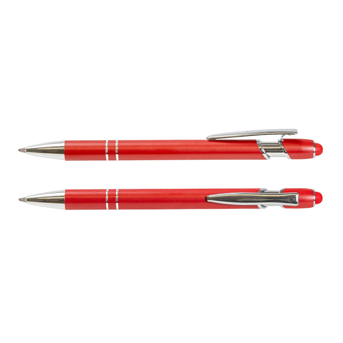 Prime Stylus Pen - A red stylus pen with a metallic finish and silver accents. The pen features a clip and a rounded tip.