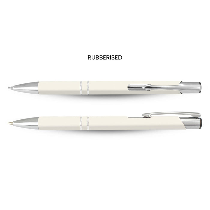 Panama Palette Pen - A rubberised pen in cream colour with silver accents, featuring a sleek design and clip.