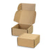 Die Cut Box with Locking Lid - 130x130x65mm - A die cut box with a locking lid, featuring a brown kraft finish, partially open with another closed box beside it.
