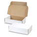 Die Cut Box with Locking Lid - 300x225x75mm - A white die cut box with a locking lid, featuring a brown interior, and a slightly open design.