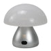 Portobello Table Lamp - A Portobello table lamp with a silver base and a frosted glass dome shade in a mushroom shape.