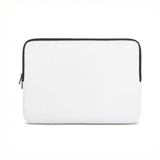 Full Colour Laptop Sleeve - Small - A small laptop sleeve in white with a black zipper and trim. It features a logo.
