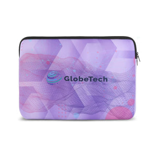 Full Colour Laptop Sleeve - Large - A large laptop sleeve in purple hues features a mesh design and a logo.