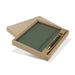 Omega Fashion Notebook and Pen Gift Set - A green notebook and matching pen are presented in a light brown gift box. The set includes an outer box.
