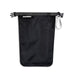 Frontier Rapid Dry Towel - A black waterproof pouch with a clip and a drawstring closure, featuring a logo at the top.
