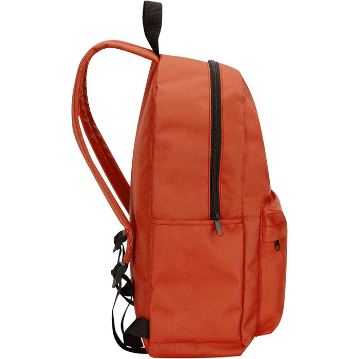 Byron 14" GRS Recycled City Laptop Backpack 16L - An orange backpack with a zippered compartment and adjustable straps, featuring one side pocket.