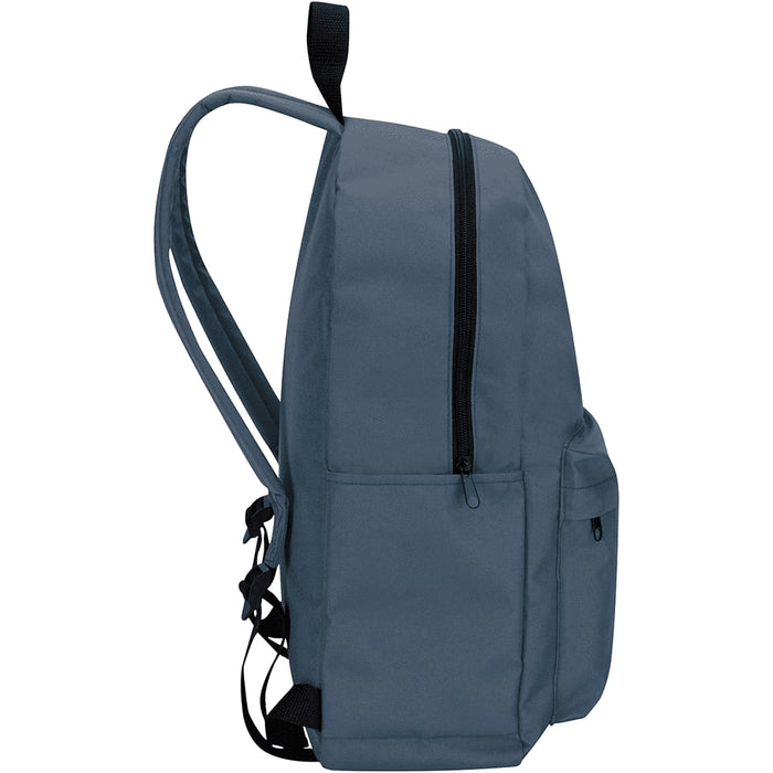 Byron 14" GRS Recycled City Laptop Backpack 16L - A grey backpack with a zip closure and side pockets, featuring adjustable straps and a simple, sleek design.