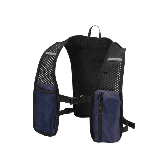 Varyon GRS Recycled Running Vest Hydration Pack 5L - A navy and black hydration pack with mesh panels and adjustable straps, featuring pockets for storage.