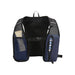 Varyon GRS Recycled Running Vest Hydration Pack 5L - A navy blue hydration pack with mesh pockets and adjustable straps, featuring a logo on the front.