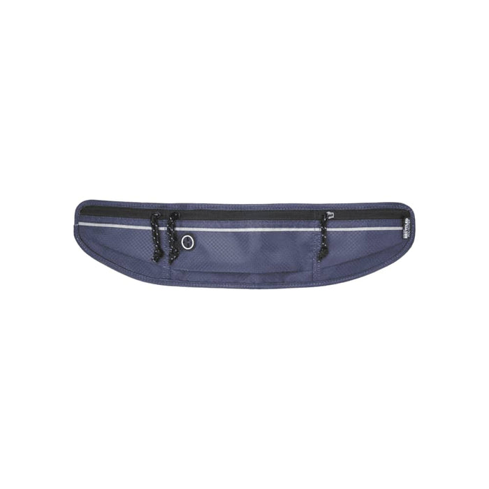Varyon GRS Recycled Running Waist Pack - A navy waist pack featuring zippered compartments and a logo. Ideal for carrying essentials during activities.