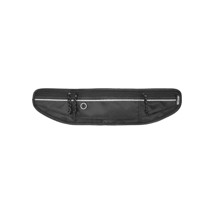 Varyon GRS Recycled Running Waist Pack - A black recycled running waist pack with multiple compartments and a logo, featuring a sleek, lightweight design.