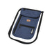 Ross GRS Recycled Smart Travel Pouch - A navy blue travel pouch made from recycled materials, featuring multiple zippered compartments and an adjustable strap.