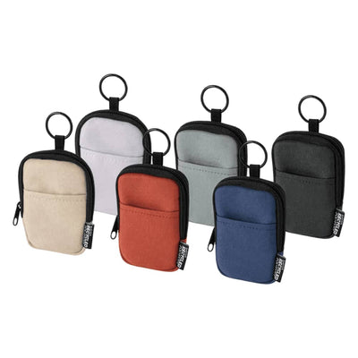 Byron Clip & Go GRS Recycled Small Pouch 0.2L - A set of small pouches in various colours, featuring a zipper and keyring attachment, with branding on each.