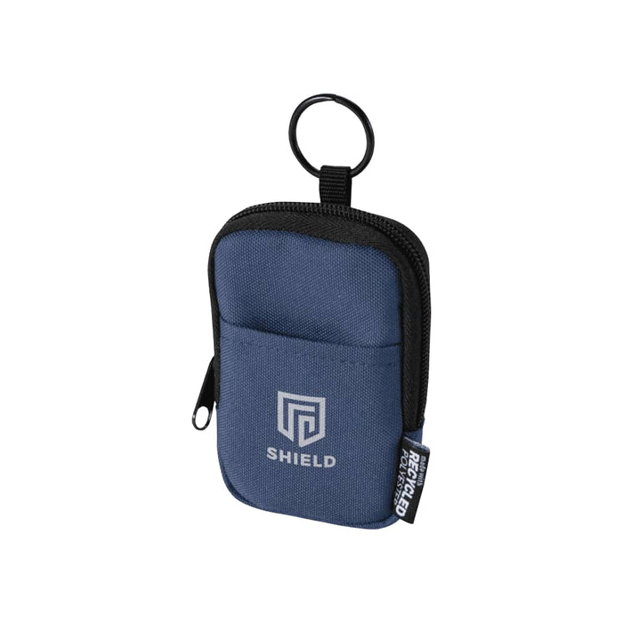 Byron Clip & Go GRS Recycled Small Pouch 0.2L - A small pouch in navy blue with a zip closure and a keyring attachment, featuring a logo.