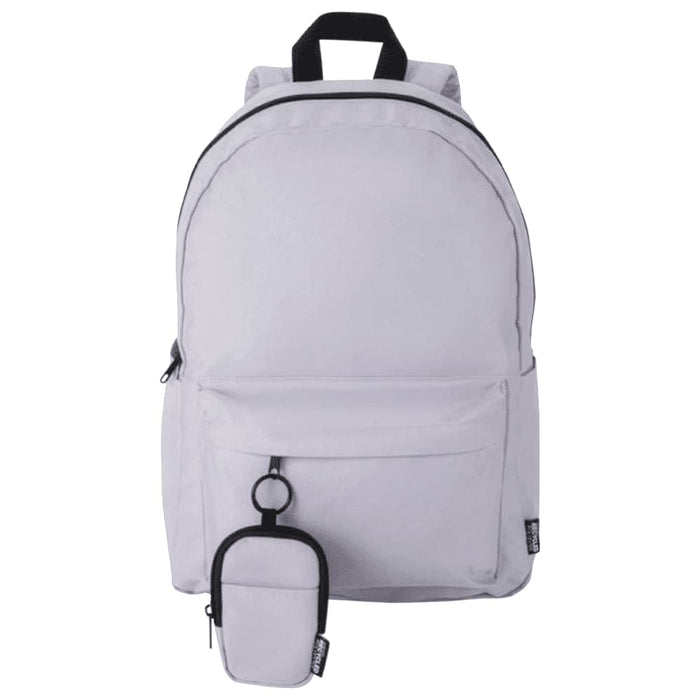 Byron Clip & Go GRS Recycled Small Pouch 0.2L - A light grey backpack with a small pouch attached to the front. The bag features two shoulder straps and a zippered pocket.
