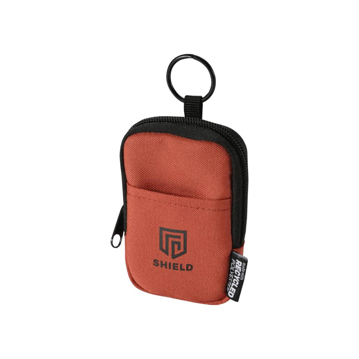 Byron Clip & Go GRS Recycled Small Pouch 0.2L - A small pouch in orange and black, featuring a logo, with a keyring attachment and zipper closure.
