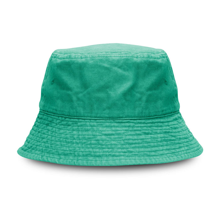 Bondi Washed Bucket Hat - A green bucket hat with a soft, textured finish and a wide brim. It features a branding logo.