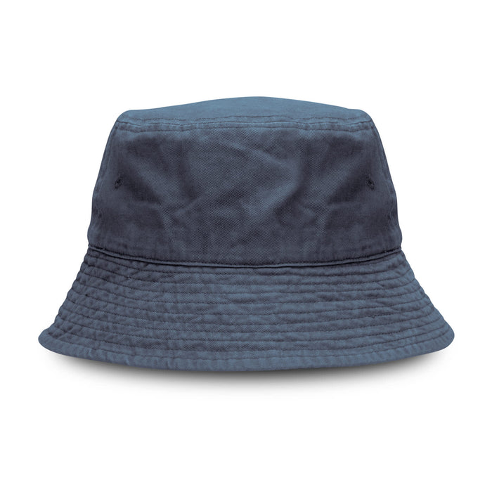 Bondi Washed Bucket Hat - A bucket hat in a dark navy colour with a relaxed brim and a textured finish, featuring a logo.