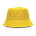 Bondi Washed Bucket Hat - A yellow bucket hat with a wide brim and textured fabric, featuring a branding logo.