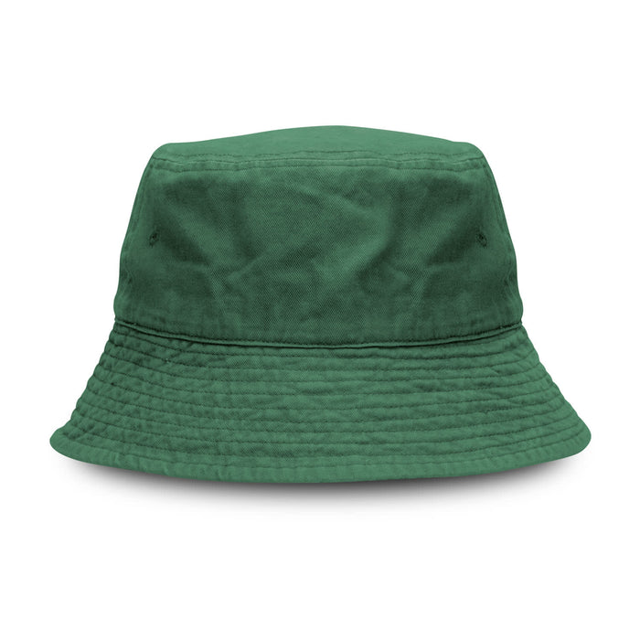 Bondi Washed Bucket Hat - A green bucket hat with a textured finish and a circular brim. Features a logo on the side.