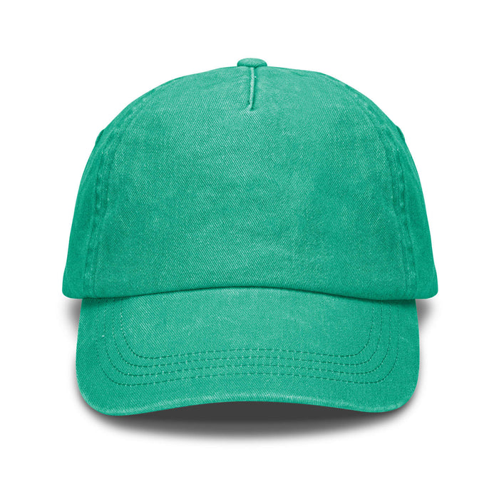 Vintage Washed Cap - A vintage washed cap in a vibrant turquoise colour, featuring a front panel and curved brim, with a logo on the side.