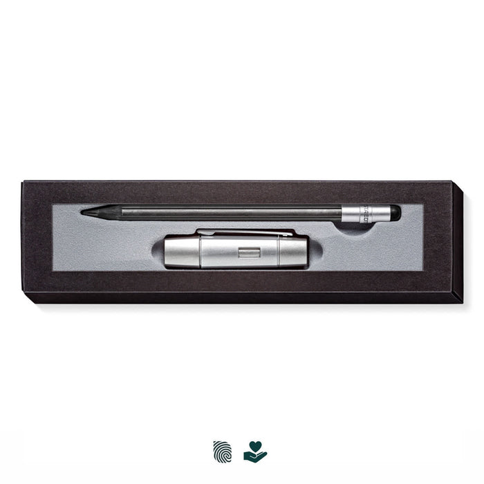 STAEDTLER The Pencil Set - A pencil set featuring two items in a sleek black box, with a silver design. Includes a pen and a stylus.