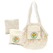 Cotton Mesh Foldaway Tote Bag - Small - A small, cream-coloured cotton mesh tote bag with a foldaway design and a logo, accompanied by a compact storage pouch.