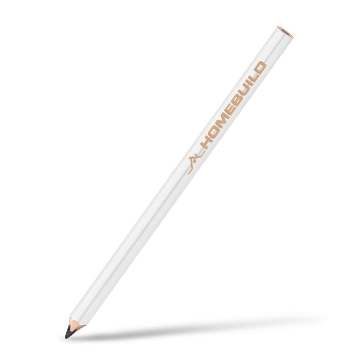 Staedtler Carpenters Pencil - A white carpenter's pencil with a black tip and a logo printed on its side.